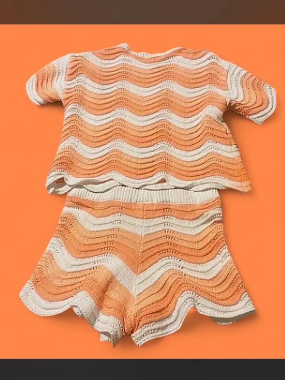 Jessica Simpson Girls Crochet Knit 2-Piece Short Set Orange Cream Size Medium